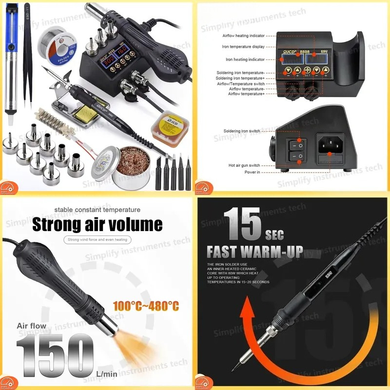2 In 1 Soldering Rework Station 750W - Паяльная станция 8898, 750 Вт, 2-в-1: